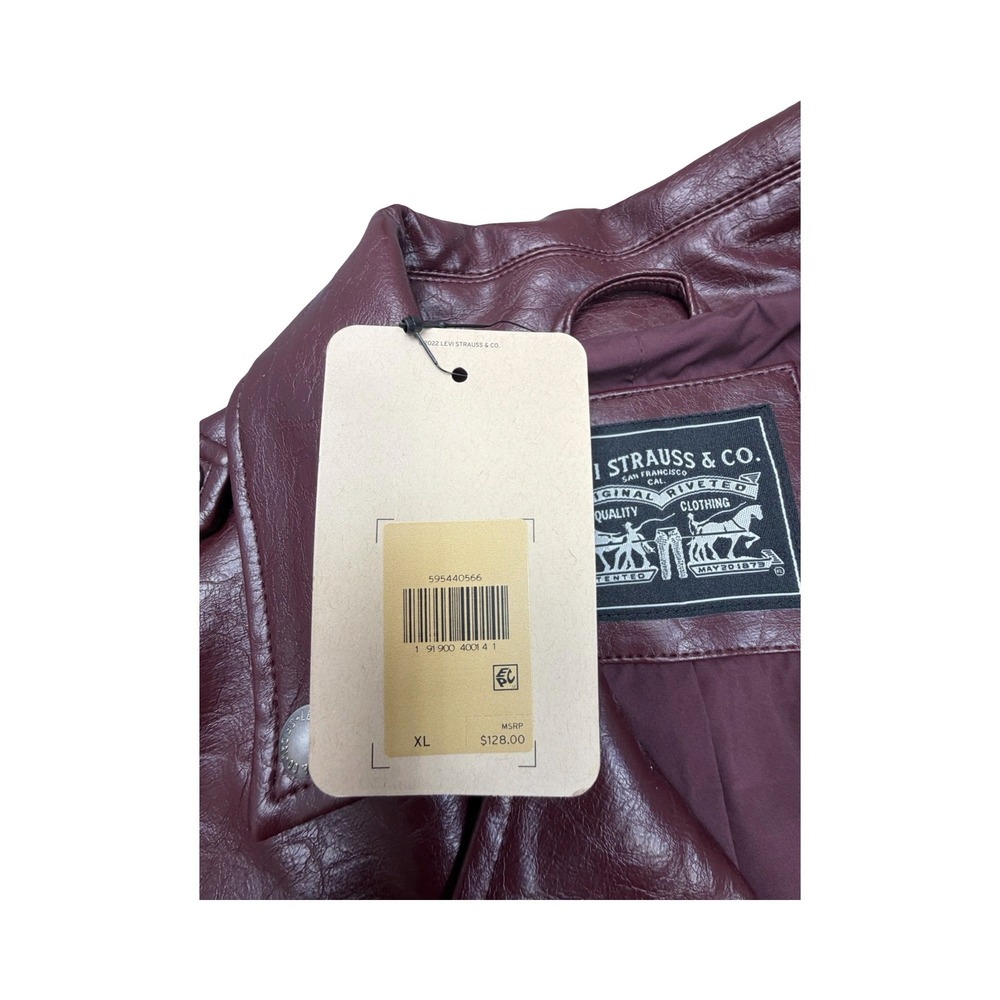 Levi's Jacket Womens XL Burgundy Faux Leather Moto Asymmetrical Zip Biker New - Picture 11 of 12